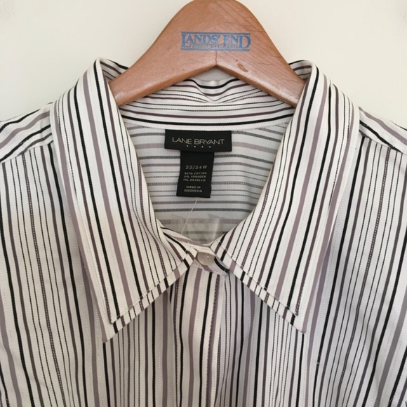 NWT Lane Bryant Gray White Metallic Striped Button Down Shirt Blouse Sz 22/24W - Picture 2 of 14